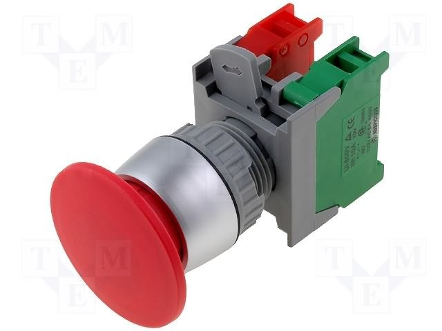 Paneļu slēdzejs, 22mm, 2 poz., OFF-(ON), (senite sarkans), IP65, 3A/230VAC, divi kont. uz sasl/atslēg. bez fiksācijas