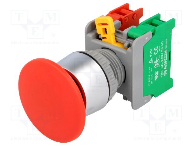 Paneļu slēdzejs, 22mm, 2 poz., OFF-(ON), (senite sarkans), IP65, 3A/230VAC, divi kont. uz sasl/atslēg. bez fiksācijas