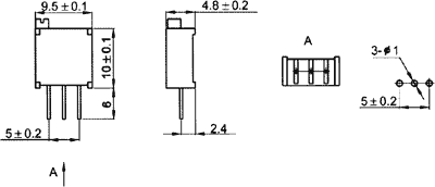 10K pieskaņošais daudzapgriezienu rezistors 500mW, regulators no augšas