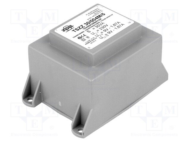 Transformators 220V=>2x9V, 2x1667mA, 30VA, 81.5x54.8x53mm