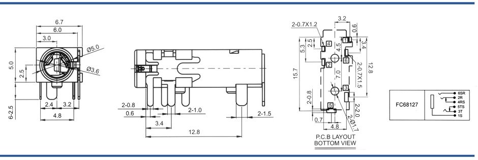 3.5mm (4 kont.) ligzda, stereo+video, plastmasas, THT, 2 x on/off, 5x6x15mm, CLIFF