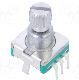 Enkoders, 30imp/revol., 11.7x13.75, L=6.3mm, metala rokturis D=6mm, horizontals, divas fazas A un B, ar pogu