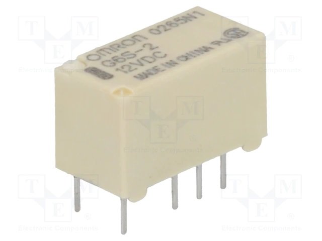 Relejs DC12V, DPDT, 0.5A/125VAC, 2A/30VDC, 1028Ω(11.6mA), divi kontakti uz pārslēgšanu, 14.8x7.3x9.2mm, OMRON