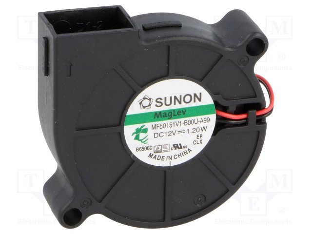 50x50x15mm, DC12V, blower, MagLev, 7.63m3/h, 39.6dBA, 5200prm, 1.14W, Ventilators