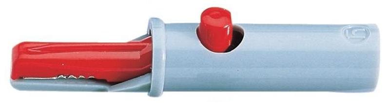 Testera kleps (krokodils), 6A, sarkana krasa, 4mm ligzda, Hirschmann