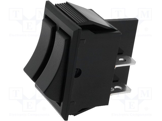 Taustiņslēdzis SPSTx2, OFF-ON + OFF+ON, 10A/250VAC, 32x22x26.6mm, melnā krasa, ar fiksāciju