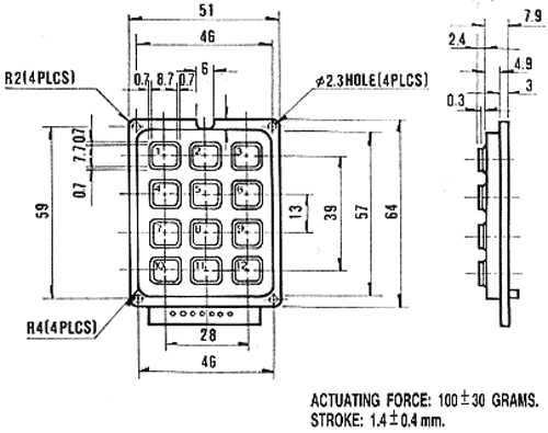 Klaviatura 12pog. 1,2,3,4,5,6,7,8,9,0,*, balta krasa