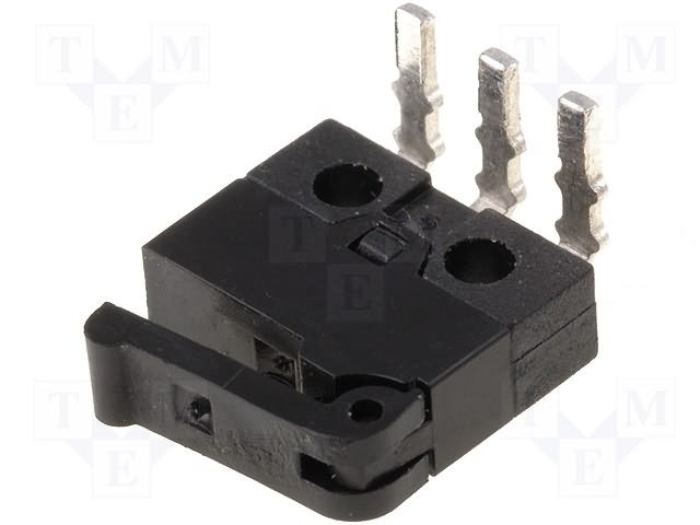 Mikropārslēdzējs ar sviru L=8mm, SPDT, ON-(ON), 0.5A/30VDC, IP40, 8.2x2.7x6.8mm, leņķisks, viens kontakts