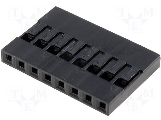 8(1x8)pin, 2.54mm, viena rinda, korpuss uz vadu, plastmasa