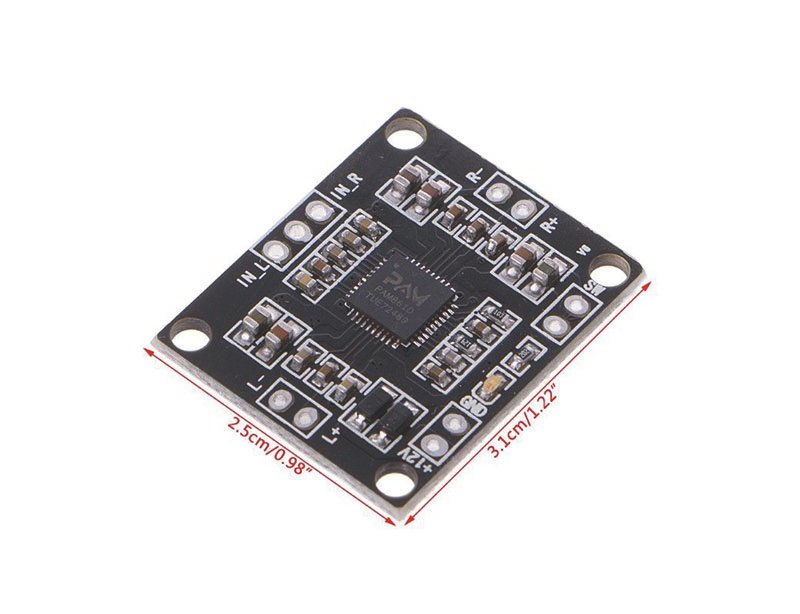 Modulis: audio, jaudas pastiprinātājs, stereo, 2x10W/8R, Class D, DC12V/2A, 25x31x3mm, PAM8610