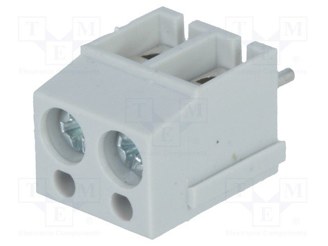 Terminal Blocks PCB, ar skrūvēm, 2pin, 5mm, 2.5mm2, 250V/16A, 12.5x9x10mm, peleka krasa