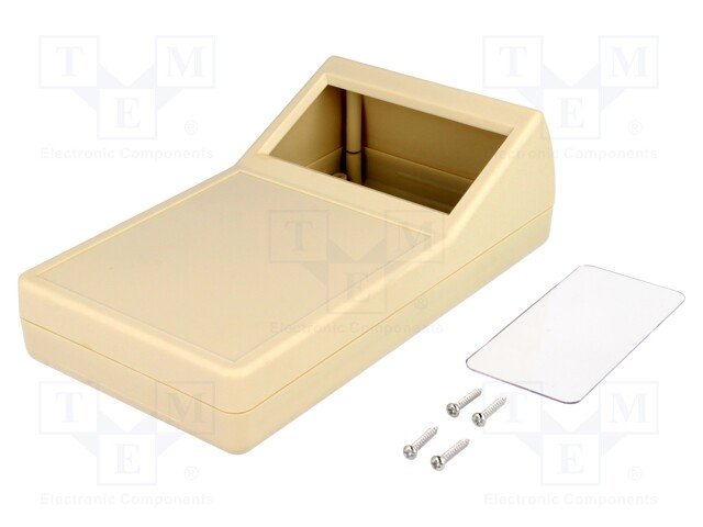 Plastmasas korpuss, 104x190x62/34mm, ABS, pelēkā krasa, ar logu