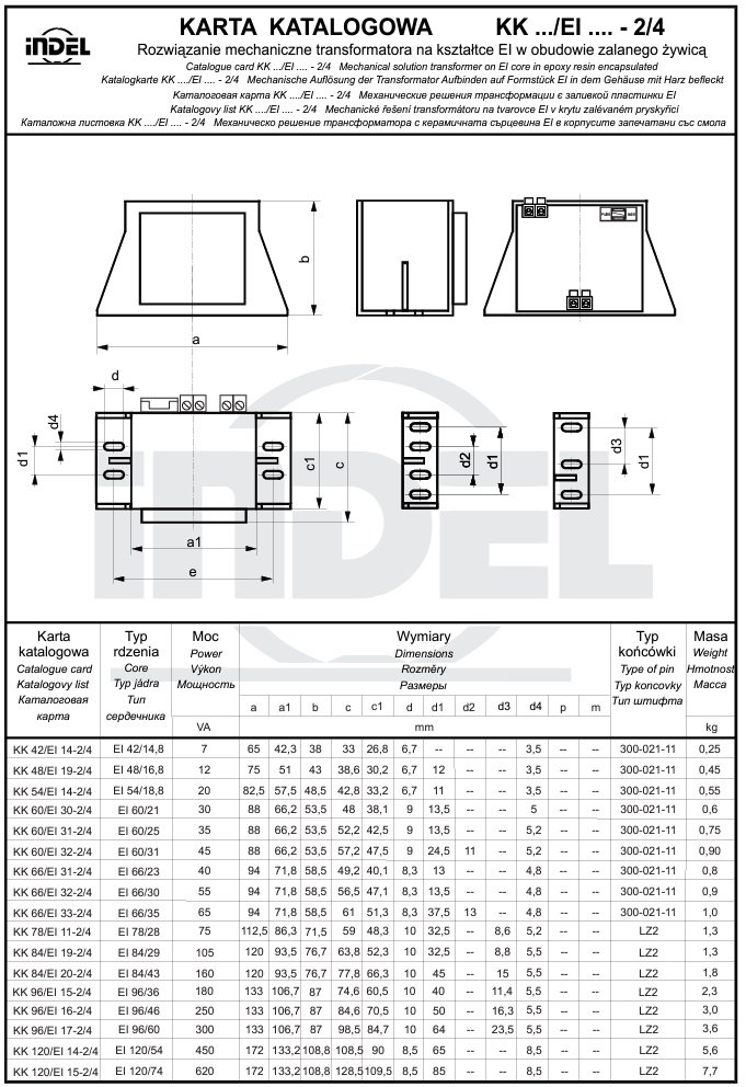 Transformators 220V=>24V, 2710mA, 63VA, 70x61.2x77.5mm, klemes