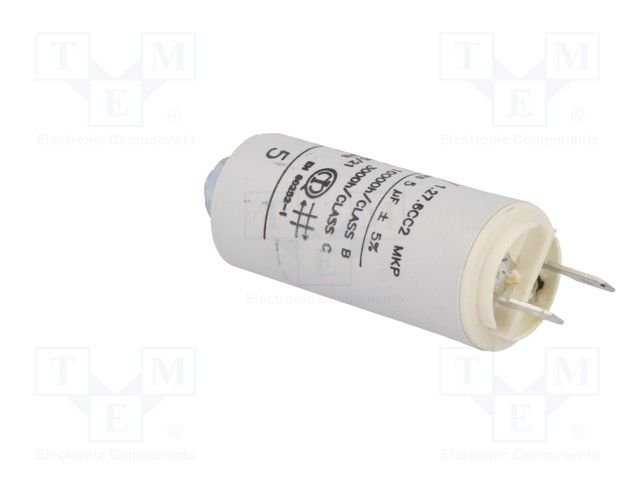 5.0/420VAC, ±5%, elektromotoru kondensators, klemes 6.3mm, 10000h, M8, Ø25x56.5mm, KEMET