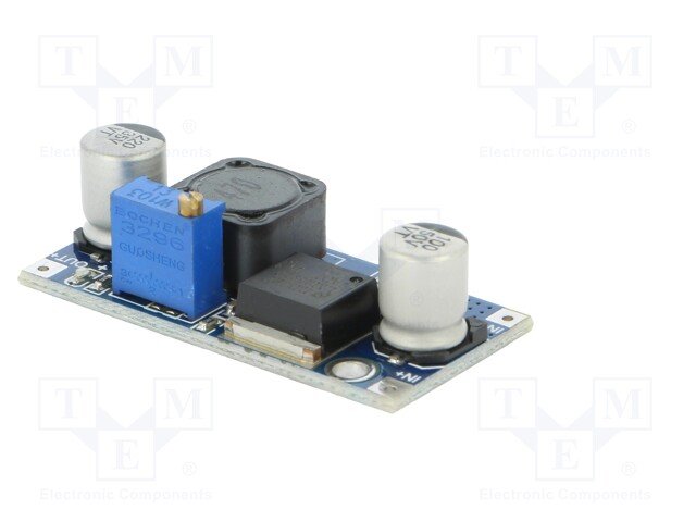 Modulis: Pārveidotājs, step down, Uie=3.2...40V, Uiz=1.25...35V, 3A, 80..92%, 43x21mm, LM2596S-ADJ