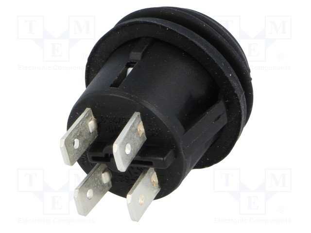 Poga DPST-NO, OFF-(ON), 6A/250VAC, Ø26x33mm, IP65, melnā krasa, divi kontakti uz saslēgšanu, bez fiksacijas