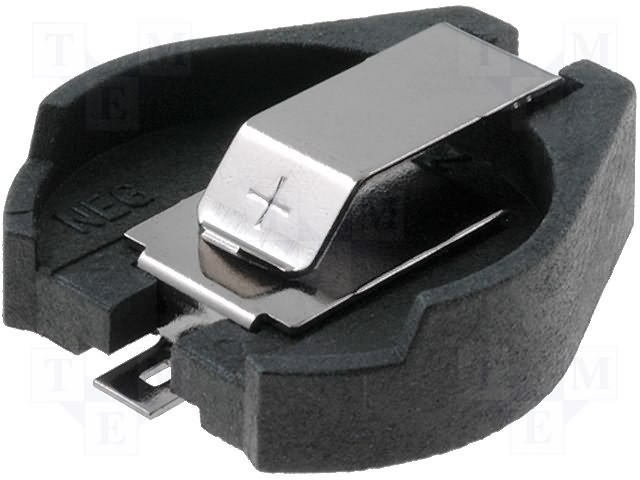 Bateriju turētājs CR2032, 2016, 2020, 2025, SMD, plastmasas, horizontals, melna, SMD, 2 baterijas, KEYSTONE