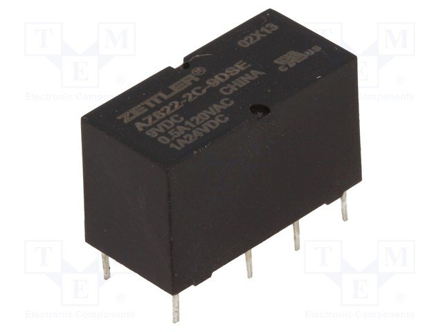 Relejs DC9V, DPDT, 2x0.5A/120VAC, 1A/24VDC, 540Ω(16.6mA), divi kontakti 20x9.8x12mm, IP64, ZETTLER