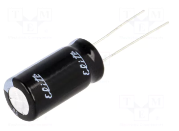 10/250V 105C, Ø10x20mm, ±20%, Kondensators elektrolītisks, 8000h, Elite, ar lokanien izvadiem