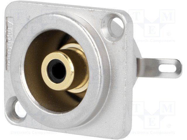 RCA ligzda, šasijai, GOLD, lodejama, sudrabota krasa, melns, 26x31x26.3mm, AMPHENOL