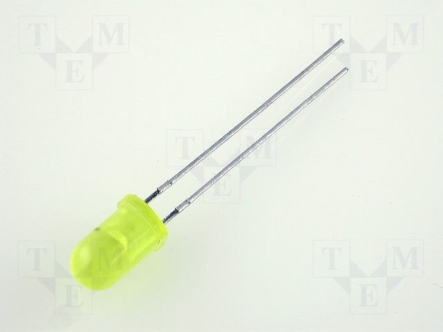 5mm, dzeltena, 12V, 100...130mcd, 60°, 12V/10...15mA, 590nm, gaismas diode