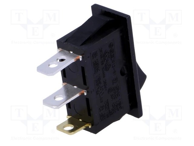 Taustiņslēdzis SPST, OFF-(ON), 10A/250VAC, 16A/125VAC, 20A/12VDC, 14x33.2mm, melna krasa, bez fiksācijas