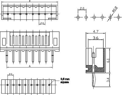 10pin, ligzda/papa, šasijai, solis=2.0mm, THT, 100V/1A