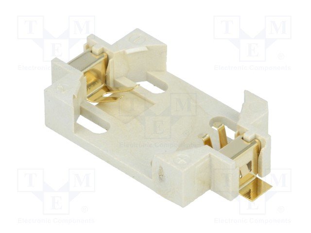 Bateriju turētājs CR2032, plastmasas, horizontals, pēleka, SMD, 1 baterija