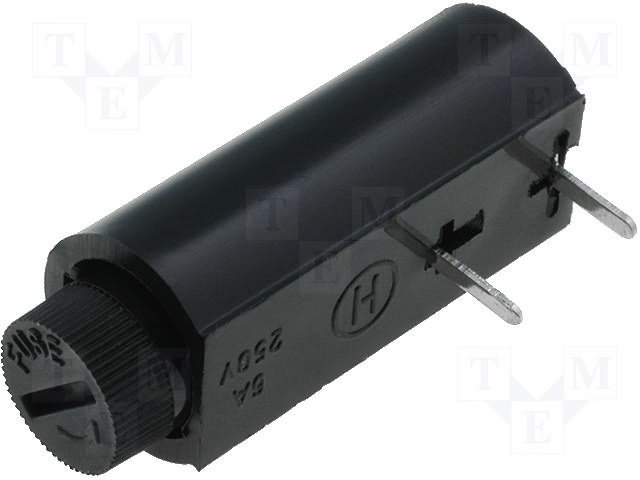 Drošinātāju turētājs PCB, 5x20, 6A, 250VAC, horizontāls