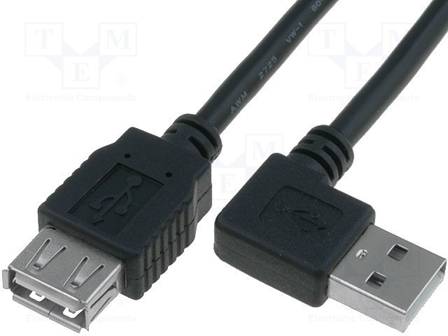 USB-A štekers, leņķisks/USB-A ligzda, taisns, 1.8m