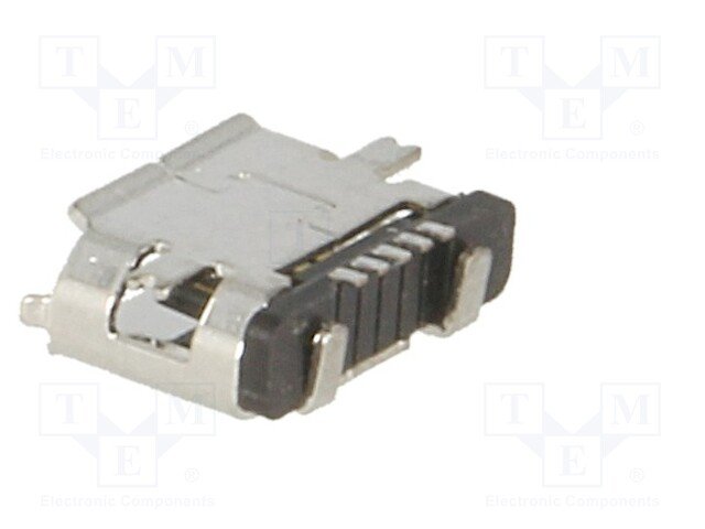 MicroUSB-B, ligzda 5 pin, leņkisks, SMD veida PCB (ECE)