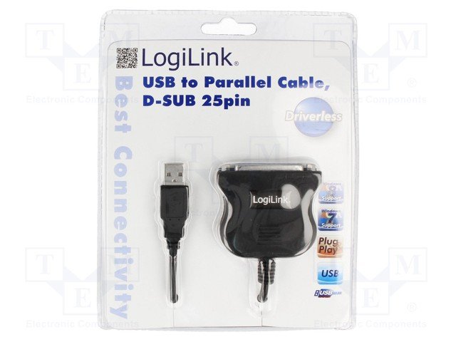 USB-A štekers/LPT (D-Sub 25pin) ligzda, konverters ar vadu, 1.8m