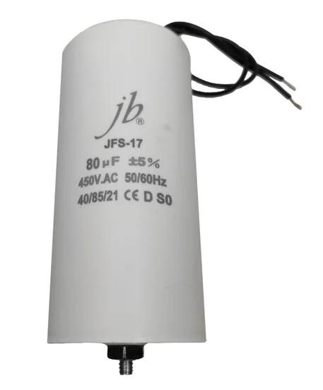 80.0/450VAC+cable elektromotoru kondensators, ±5%, Ø55x120mm, M8, 3000h, JB CAPACITORS