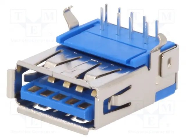 USB A(3.0) ligzda, uz šasija, horizontāls, THT montāža