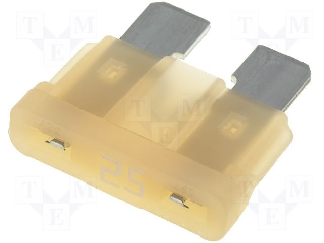 Drošinātājs auto standarta 25A, 32V, 19 x 18.8 x 5.1mm