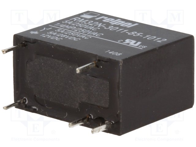 Relejs DC12V, SPDT, 5A/250VAC, 5A/28VDC, 320R(37.5mA), viens kontakts uz parslēgšanu, 18.8x10.6x15.3mm, RELPOL