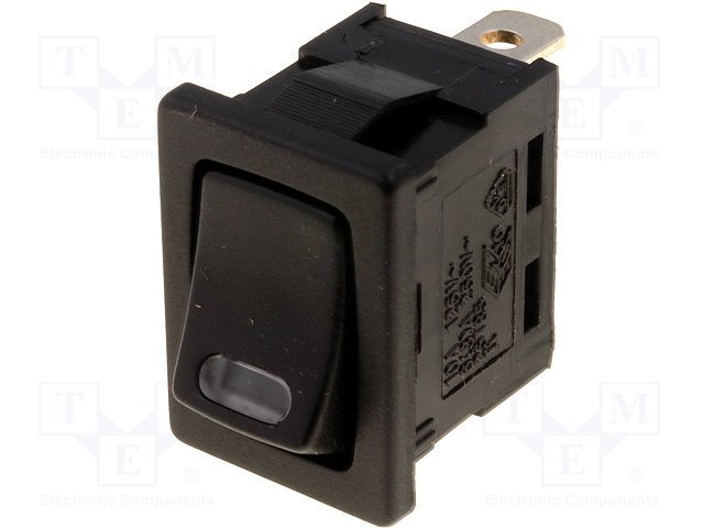 Taustiņslēdzis SPST, ON-OFF, 16A/12VDC, 15x21mm, LED12VDC(sarkanā), melna krasa, ar fiksāciju