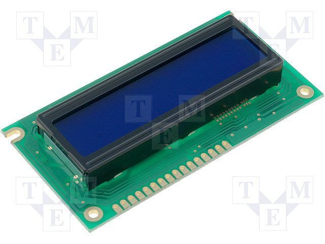 Šķidrā kristala displejs 16x2, STN Negative, kontakti no lejem, zils, LED balta, Cyrillic, English, 84x44x13.5mm, ST7066U