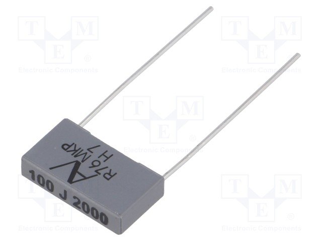 100pF/2000VDC, 700VAC, ±5%, polipropilēns kondensātors 15mm, 18x4x10mm, KEMET