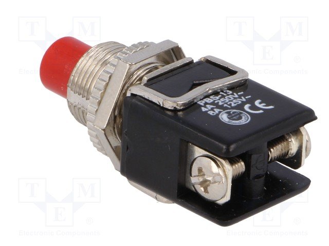 Poga SPST-NO, OFF-(ON), 1A/250VAC, M12, sarkans, bez fiksacijas