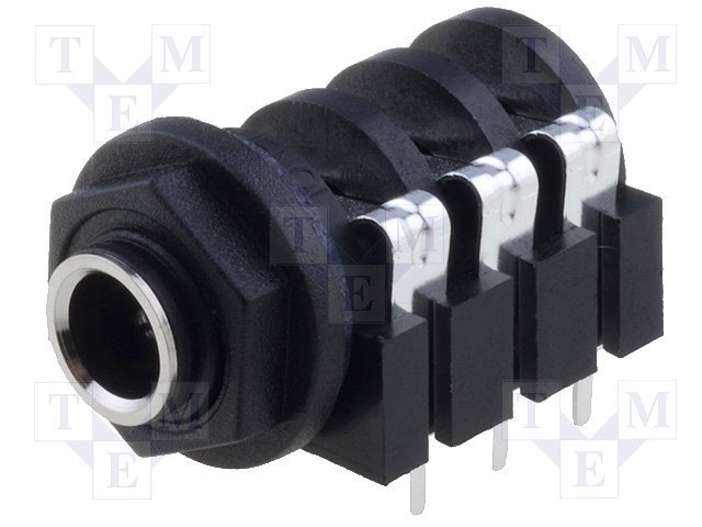 6.35mm ligzda, stereo, plastmasas, THT, skrūvejamas šasijai M9, plastmasu uzgrieznis, 2 x on/off, AMPHENOL