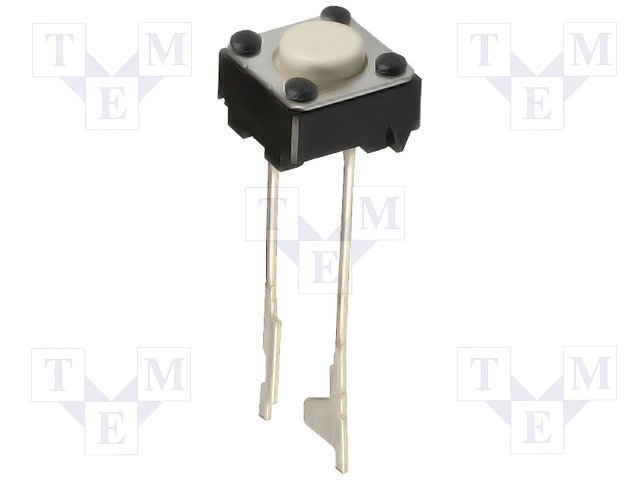 Mikroslēdzejs horizontāls, 6x6x4mm, SPST-NO, OFF-(ON), THT, 0.05A/24VDC, 0.98N, L=0.3mm, garie izvadi, 2pin, OMRON