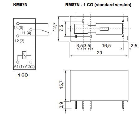 Relejs DC12V, SPDT, 12A/250VAC, 12A/24VDC, 360R(33mA), IP67, viens kontakts uz pārslēgšanu, 28.5x12.7x15.7mm, RELPOL