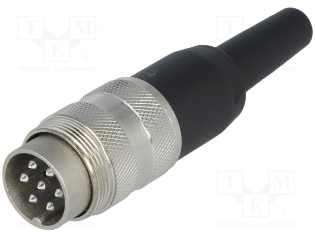 7Pin rūpņiecības savienotājs uz vadu "papa" dakša, 5A/300V, IP40, Ag, 360grad., apaļš, serija C091A, Pēc pasūtījuma