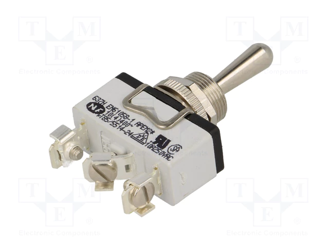 Tumblers, SP3T, (ON)-OFF-(ON), 10A/250VAC, 5A/24VDC, screw terminals, M12, 29.5x14.5x15mm, APEM, bez fiksacijas