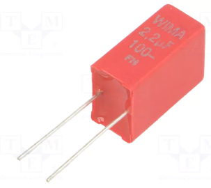 2.2mkF/100VDC, 63VAC, ±5%, poliesters kondensātors 5mm, 11x16x7.2mm, WIMA