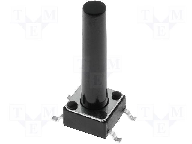 Mikroslēdzejs horizontāls, 6x6x4mm, SPST-NO, OFF-(ON), SMD, 0.05A/12VDC, 1.6N, L=15mm