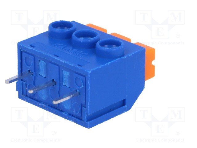 Terminal Blocks PCB, ar pogas fiksāciju, 3pin, 5mm, 1.5mm2, 300V/8A, 10x12x15mm