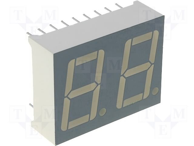 7LED indikators, divkāršs, 14.2mm, 19x25mm, kopējs katods, zaļš