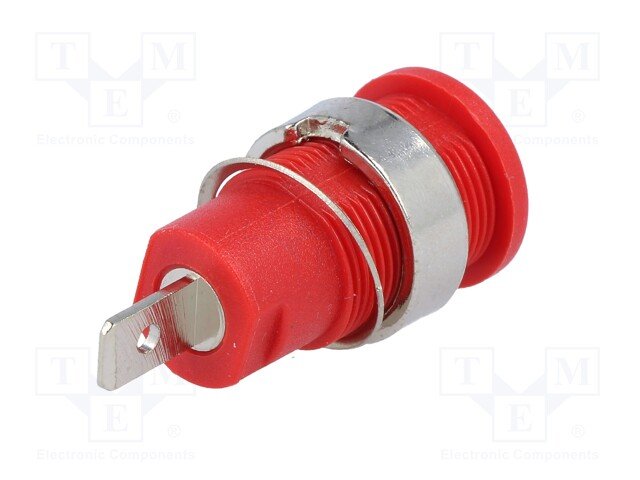 Testera ligzda, 4mm, 32A/60VDC, šasijai, sarkanā krasa